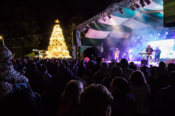 Foto de escenario con público y árbol navideñool navideño 