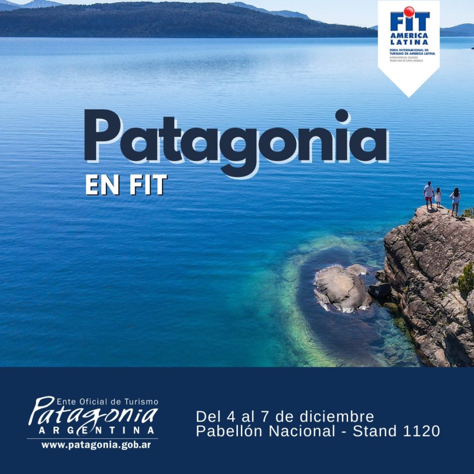 Imagen de lago y cordillera con la leyenda Patagonia en FIT