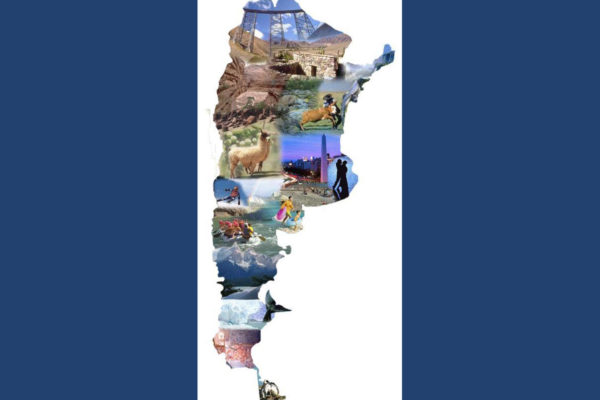 Mapa de Argentina con imágenes turísticas de cada zona